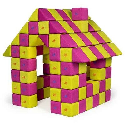 Motricité - Jeux de Motricité Libre - Cubes de constructions basic magnétiques de psychomotricité tissu 100 pièces fuchsia et jaune