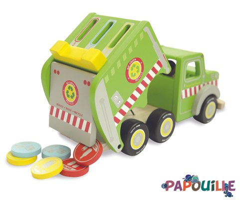 Jouets - Garages, Voitures et Circuits pour Enfant - Camion de recyclage en bois avec figurine