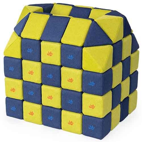 Cubes de constructions magnétiques de psychomotricité tissu 100 pièces bleu anis